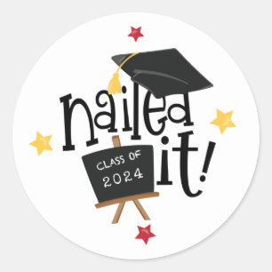 Nailed It Funky Typography Cap 2024 Graduation Classic Round Sticker