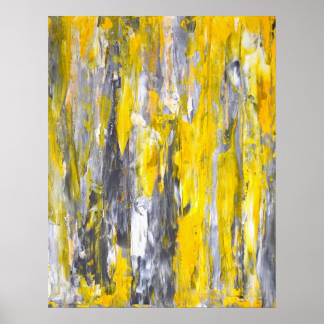 'Nailed It' Grey and Yellow Abstract Art Poster (Front)