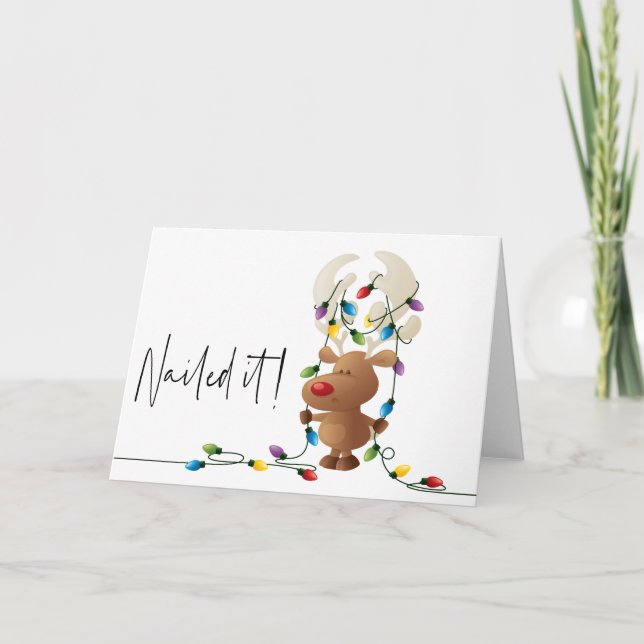 Nailed it, Moose Tangled Lights Christmas Card (Front)