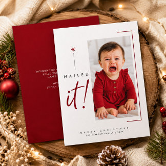 Nailed It Red Vertical Photo Funny Baby Christmas Holiday Card