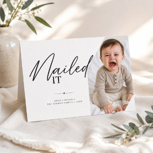 Nailed It Script Funny Crying Baby Christmas Photo Holiday Card