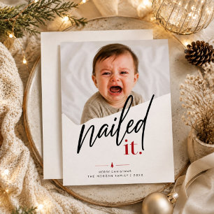 Nailed It Torn Paper Funny Baby Christmas Photo Holiday Card