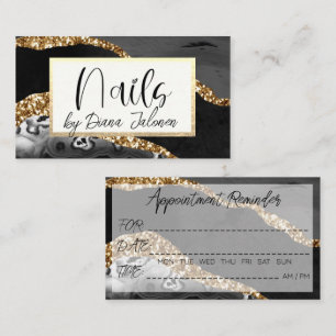 Nails Appointment Reminder Gold Black Marble Business Card