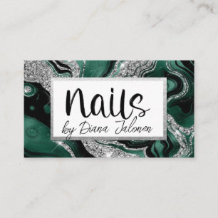 Nails Appointment Reminder  Silver Green Marble Business Card