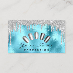 Nails Art Glitter Blue Silver Grey Manicure Drips Business Card