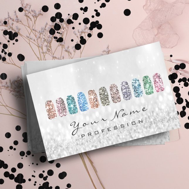 Nails Art Glitter Metallic Glam Pink Silver Grey Business Card (Nails Art Glitter Metallic Glam Pink Silver Gray Business Card)