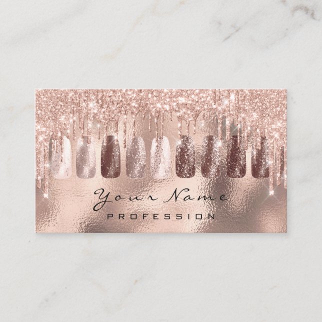 Nails Art Glitter Skin Rose Drip Manicure QR code Business Card (Front)