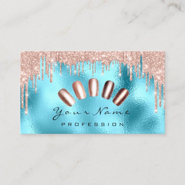 Nails Art Glitter Skinny Blue Rose Manicure Drips Business Card (Front)