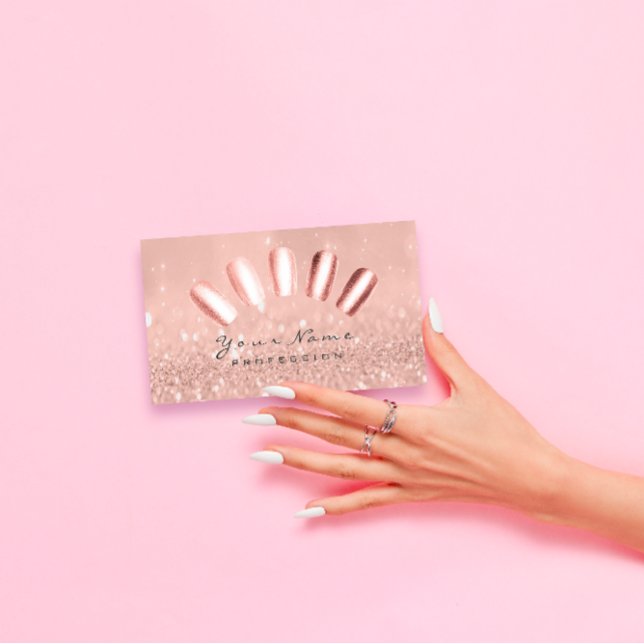 Nails Art Glitter Skinny Pastel Pink Rose Gold Business Card (Nails Art Glitter Skinny Pastel Pink Rose Gold Business Card)