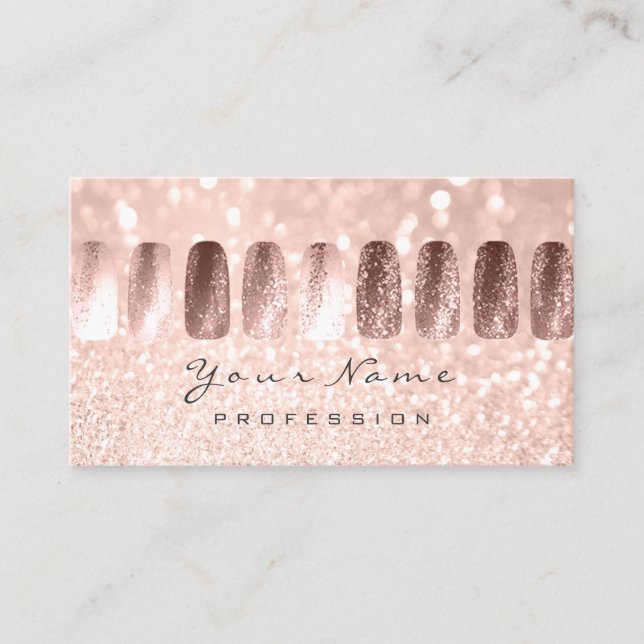 Nails Art Manicure Glitter Skinny Pink Rose Business Card (Front)