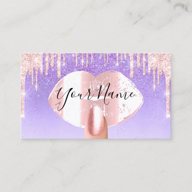 Nails Artist Makeup  Pink Purple Drips Kiss Lips Business Card (Front)