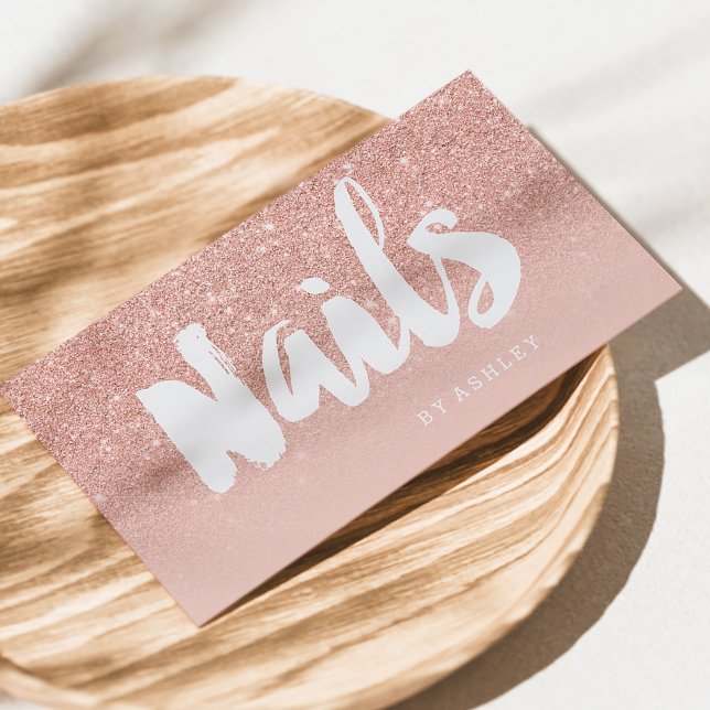Nails artist modern typography blush rose gold business card (Creator Uploaded)