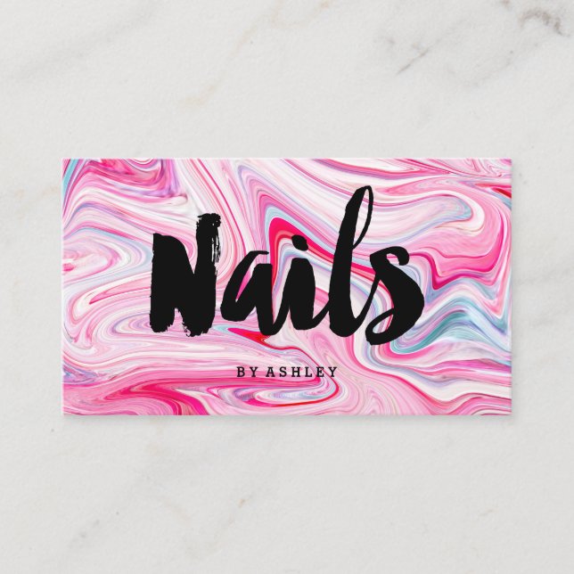 Nails artist modern typography pink marble business card (Front)