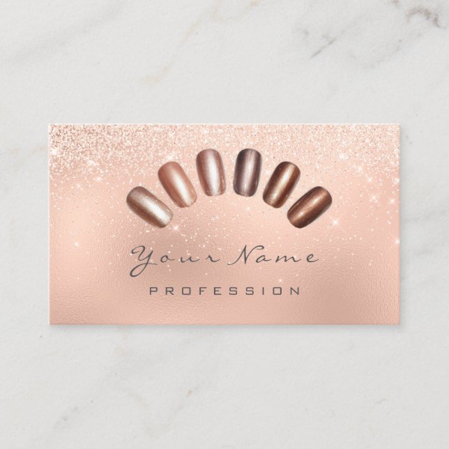 Nails Artist Pink Pearly Rose Gold Glitter Bronze Business Card (Front)
