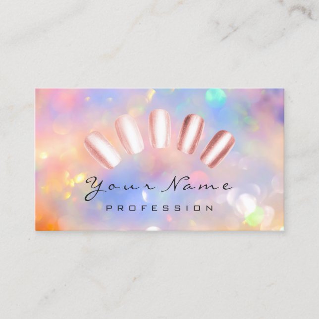 Nails Artist Pink Rose Manicure Pedicure HOLOGRAPH Business Card (Front)