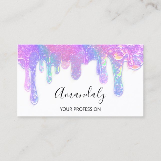 Nails Beauty Logo Drips Holograph Pink Blue Business Card (Front)