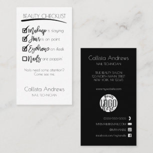 Nails Black White Beauty Checklist Business Logo Business Card