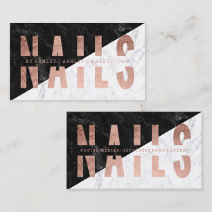 Nails block cut out rose gold typography marble business card