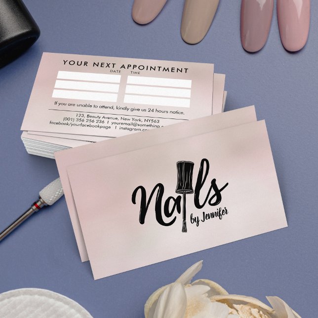 Nails by Text logo Drawing Black on Magnolia Pink Business Card (Creator Uploaded)