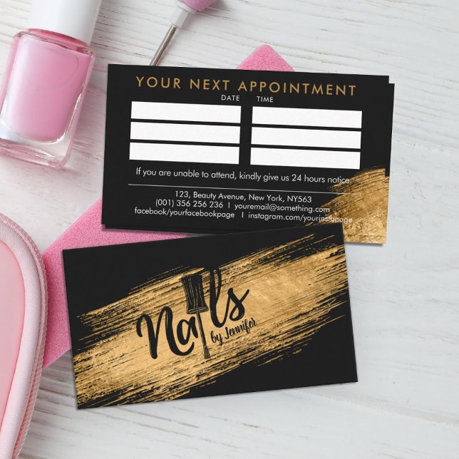 Nails by - Text logo Drawing - Golden Brush Stroke Business Card (Creator Uploaded)