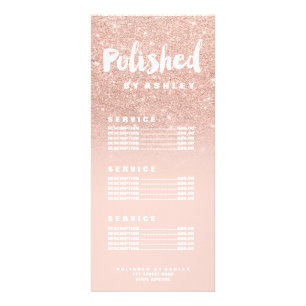 Nails custom typography blush rose gold price list rack card