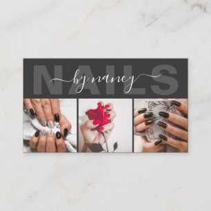 Nails Dark Gray And Black Photo Collage Business Card