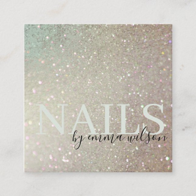 Nails Glitter Green Pink Aqua Shiny Shimmer Square Business Card (Front)