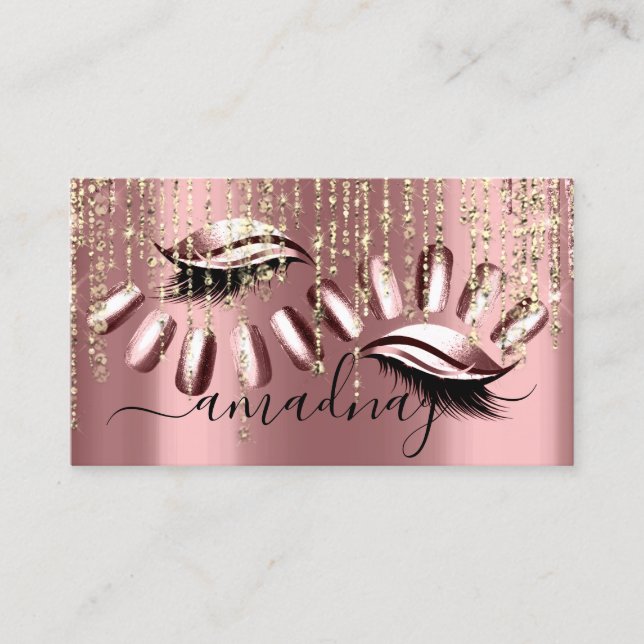 Nails Makeup Artist Eyelash Rose Drips Business Card (Front)