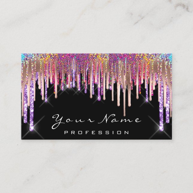 Nails  Makeup Artist Holograph Rose Drips  Glitter Business Card (Front)