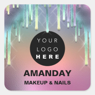 Nails Makeup Artist Holographic Logo Drips Rose Square Sticker