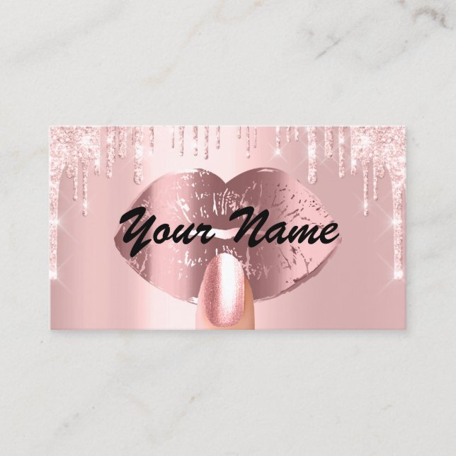 Nails Makeup Artist Rose Drips Kiss Lips Pink VIP Business Card (Front)