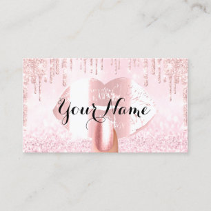 Nails Makeup Artist Rose Drips Lipa Glitter Pink Business Card
