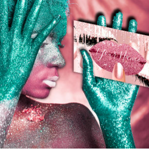 Nails Makeup Artist Rose Kiss Lips Pink Lashes Business Card