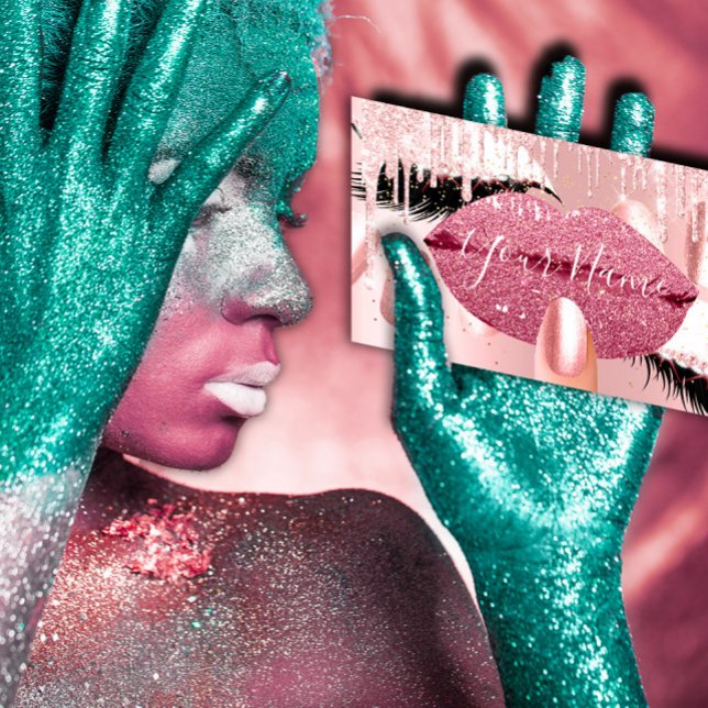 Nails Makeup Artist Rose Kiss Lips Pink Lashes Business Card (Creator Uploaded)