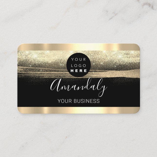 Nails Makeup Stylist Gold Black Custom Logo Business Card (Front)
