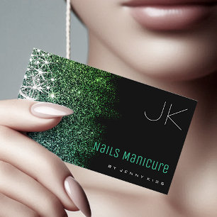 Nails Manicure Luminous Teal Glitter Stars Modern Business Card