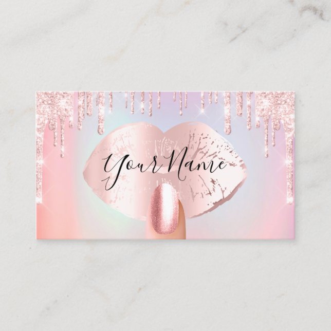 Nails Manicure Makeup Artist Rose Drip Lips Blush  Business Card (Front)