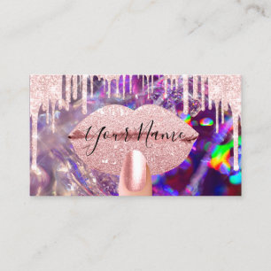 Nails Manicure Makeup Holographic Kiss Lips VIP Business Card
