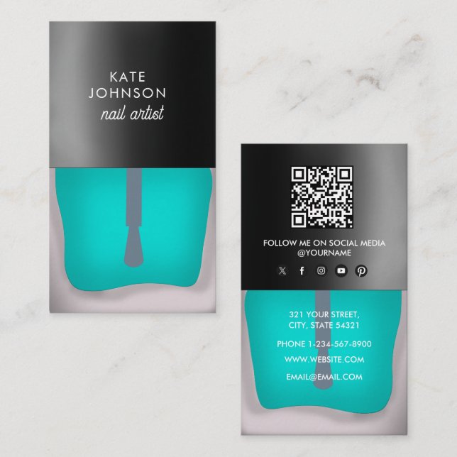 Nails Manicure Pedicure Beauty Nail Artist QR Code Business Card (Front/Back)