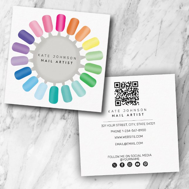 Nails Manicure Pedicure Beauty Salon Nail Artist Square Business Card (Nails Manicure Pedicure Beauty Salon Nail Artist Square Business Card)