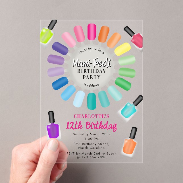 Nails Manicure Pedicure Mani Pedi Girls Birthday Acrylic Invitations (Insitu (Handheld))
