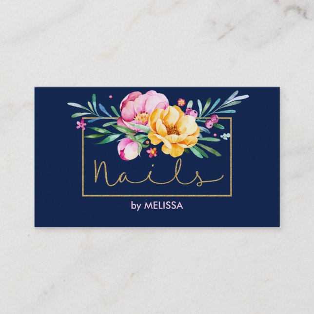 Nails-Modern Colourful Flowers Bouquet Business Card (Front)