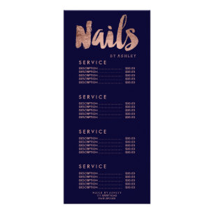 Nails modern gold typography navy blue price list rack card