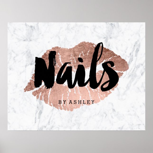 Nails modern lips rose gold typography marble poster (Front)