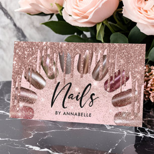 Nails Modern Rose Gold Glitter Drips  Business Card