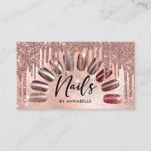 Nails Modern Rose Gold Glitter Drips Business Card
