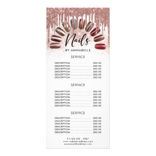 Nails Modern Rose Gold Price List Rack Card