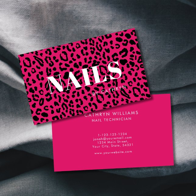 Nails Pink Animal Print Nail Technician Business Card (Creator Uploaded)