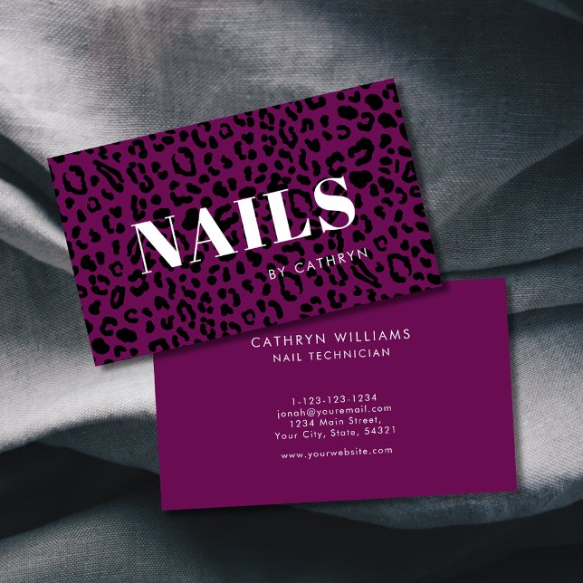 Nails Purple Animal Print Nail Technician Business Card (Creator Uploaded)