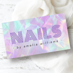 Nails purple holographic pastel rainbow colours business card